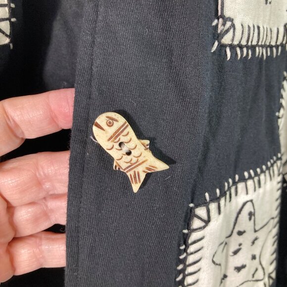 Womens Country Wear Button Front Patch Top Cats Fish Tree M NWT Cotton Linen Ble - Picture 8 of 13